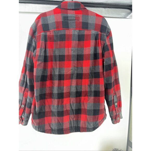 Duluth Trading Flapjack Jacket Mens M Red Plaid Flannel Fleece Lined Shacket - Picture 8 of 8